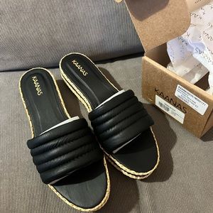 Black Leather Woven Platform Sandal